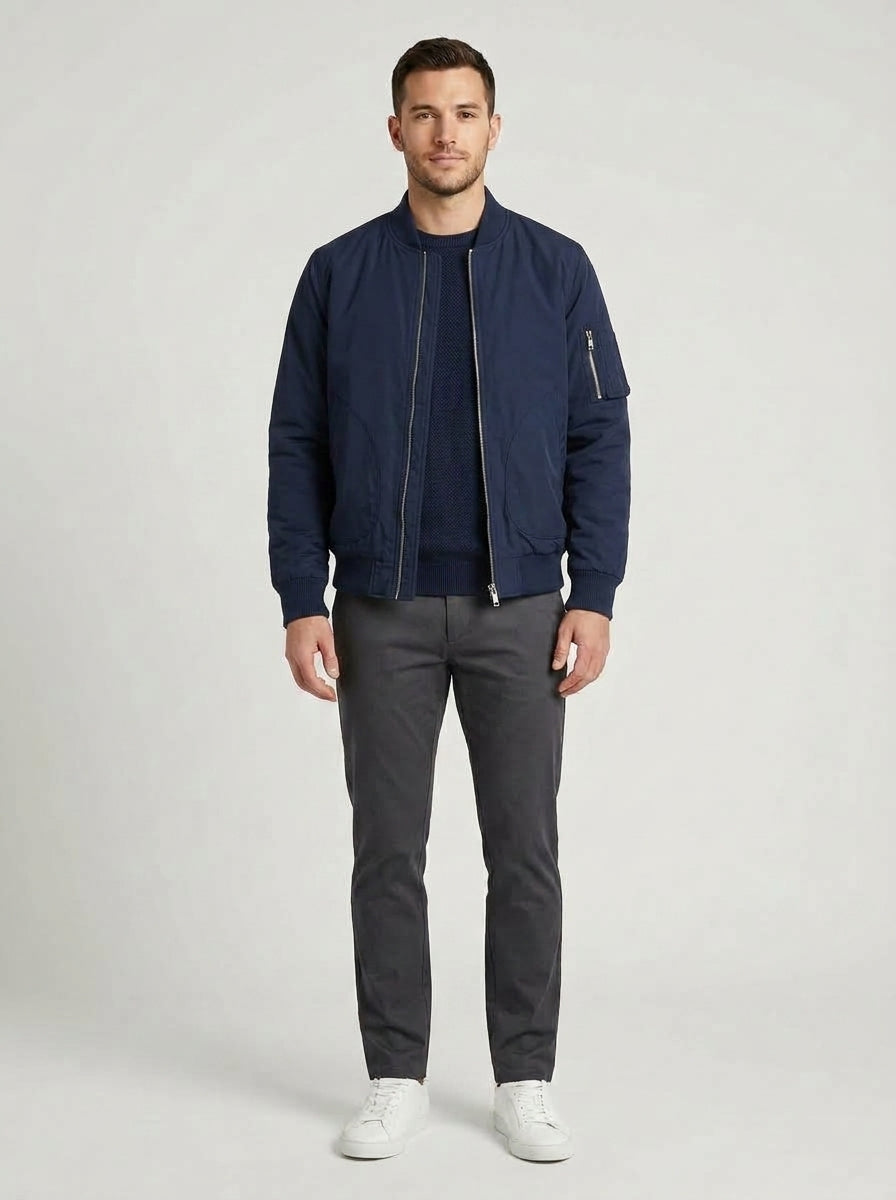 Maximus | Men's Bomber Jacket Loose Fit Baseball Collar Casual Structured Relaxed Everyday Layering Autumn Winter Outerwear - Front [Lystr 6a9ede251157379641164031:front]