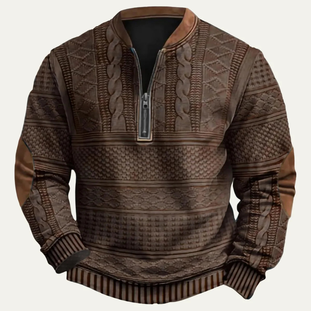 Alaric | Men's Half-Zip Sweater Patterned Elbow Patches Textured Knit Warm Soft Smart Casual Everyday Layering Autumn Winter