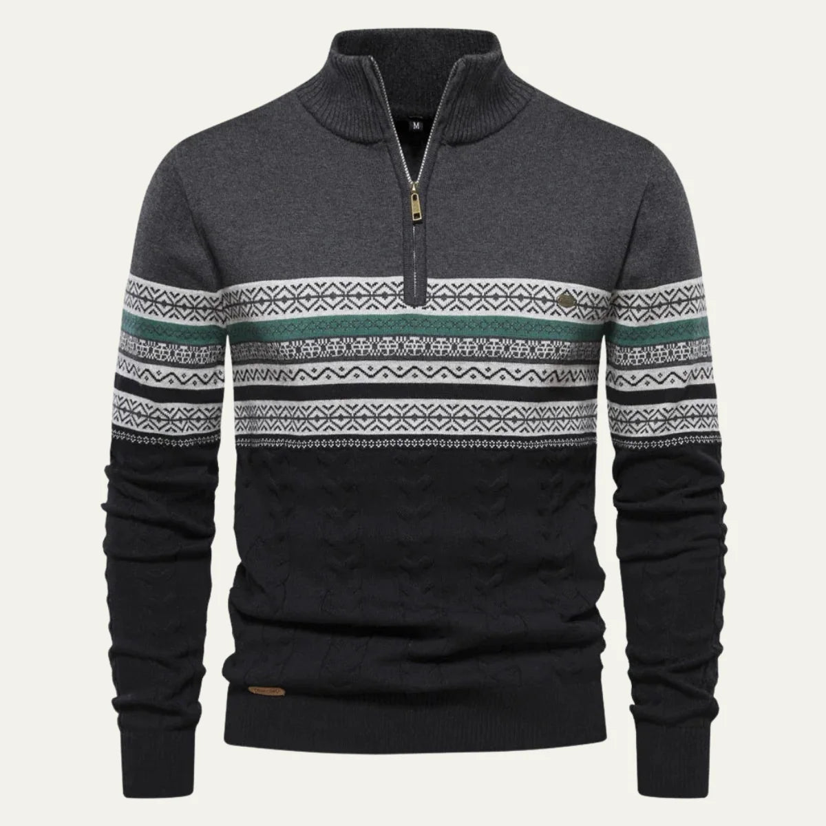 Apollo | Men's Sweater Quarter-Zip Cotton Fair Isle Knit Patterned Soft Warm Cosy Smart Casual Everyday Layering Autumn Winter