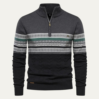 Apollo | Men's Sweater Quarter-Zip Cotton Fair Isle Knit Patterned Soft Warm Cosy Smart Casual Everyday Layering Autumn Winter