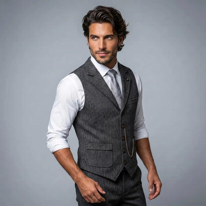 Gideon | Men's Tweed Waistcoat Gilet Tailored Classic Structured Sleeveless Smart Formal Occasion Business Wedding Refined