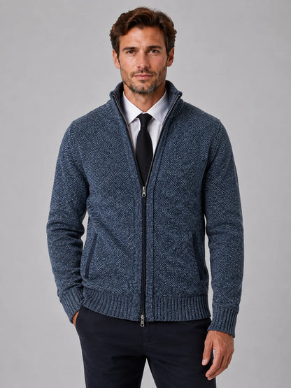 Amir | Men's Cardigan Full-Zip Funnel Neck Textured Knit Soft Warm Refined Layering Smart Casual Everyday Autumn Winter Knitwear