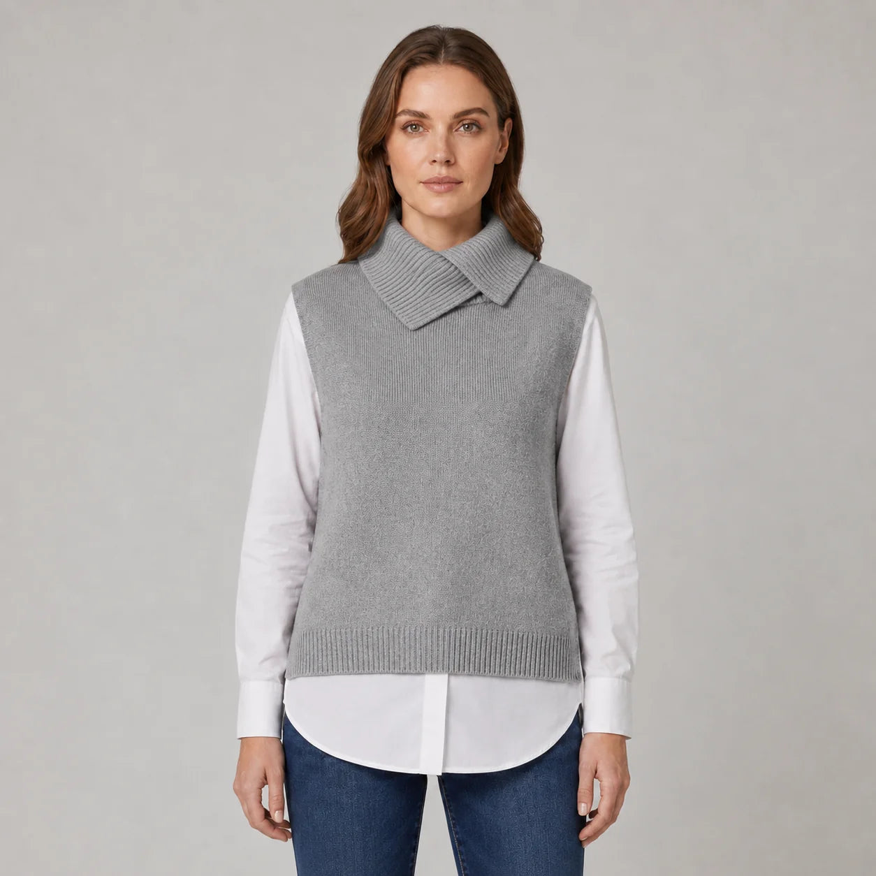 Sutton | Women's Vest Sweater Roll Neck Sleeveless Knit Soft Cosy Warm Layering Chic Feminine Casual Everyday Autumn Winter Knitwear