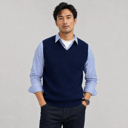 Lowell | Men's Vest Sweater V-Neck Ribbed Knit Sleeveless Soft Warm Layering Smart Casual Everyday Autumn Winter Knitwear