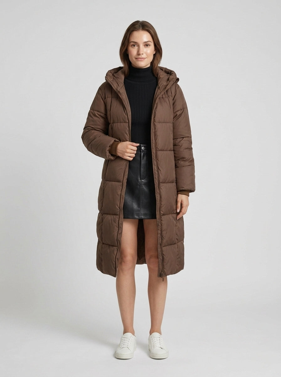 Kendall | Women's Puffer Coat Hooded Longline Quilted Water-Repellent Padded Insulated Warm Travel Parka Casual Everyday Winter - Front [Lystr 6a84a000834bde48df7265a3:front]