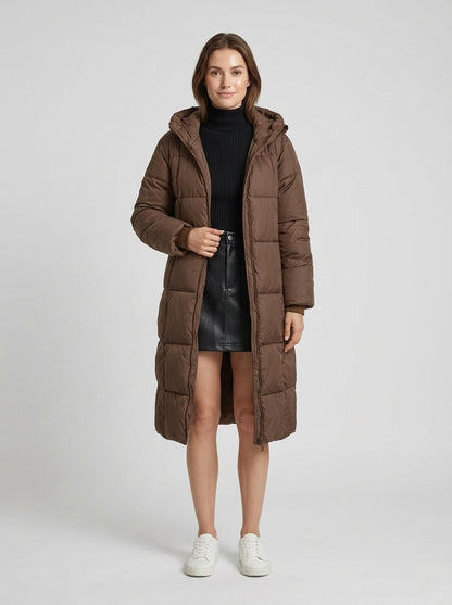 Kendall | Women's Puffer Coat Hooded Longline Quilted Water-Repellent Padded Insulated Warm Travel Parka Casual Everyday Winter - Front [Lystr 6a84a000834bde48df7265a3:front]
