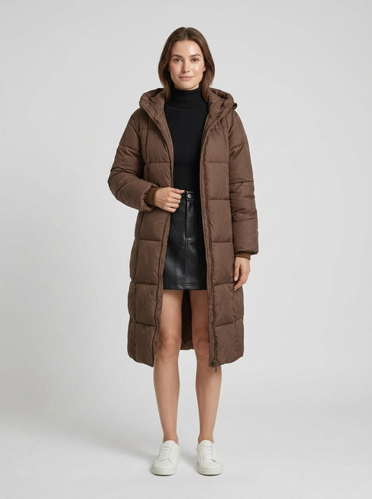 Kendall | Women's Puffer Coat Hooded Longline Quilted Water-Repellent Padded Insulated Warm Travel Parka Casual Everyday Winter - Front [Lystr 6a84a000834bde48df7265a3:front]
