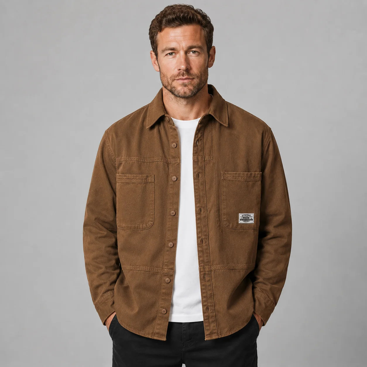 Lorenzo | Men's Overshirt Utility Multi-Pocket Cotton Button-Up Structured Warm Casual Everyday Layering Autumn Winter Versatile