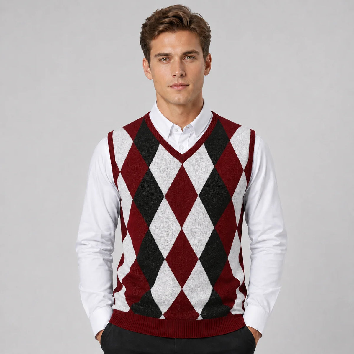 Luka | Men's Vest Sweater Argyle Knitted V-Neck Sleeveless Soft Warm Layering Smart Casual Everyday Autumn Winter Knitwear