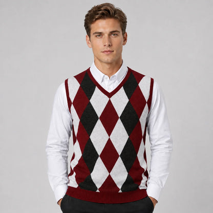 Luka | Men's Vest Sweater Argyle Knitted V-Neck Sleeveless Soft Warm Layering Smart Casual Everyday Autumn Winter Knitwear