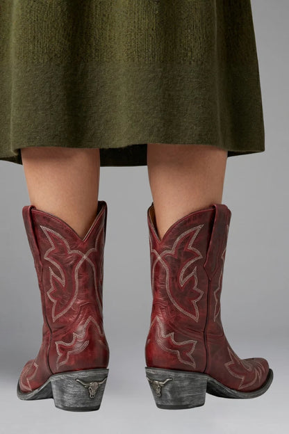 Myra | Women's Boots Western Embroidered Leather Mid-Calf Structured Pointed Statement Heritage Chic Casual Everyday All-Season