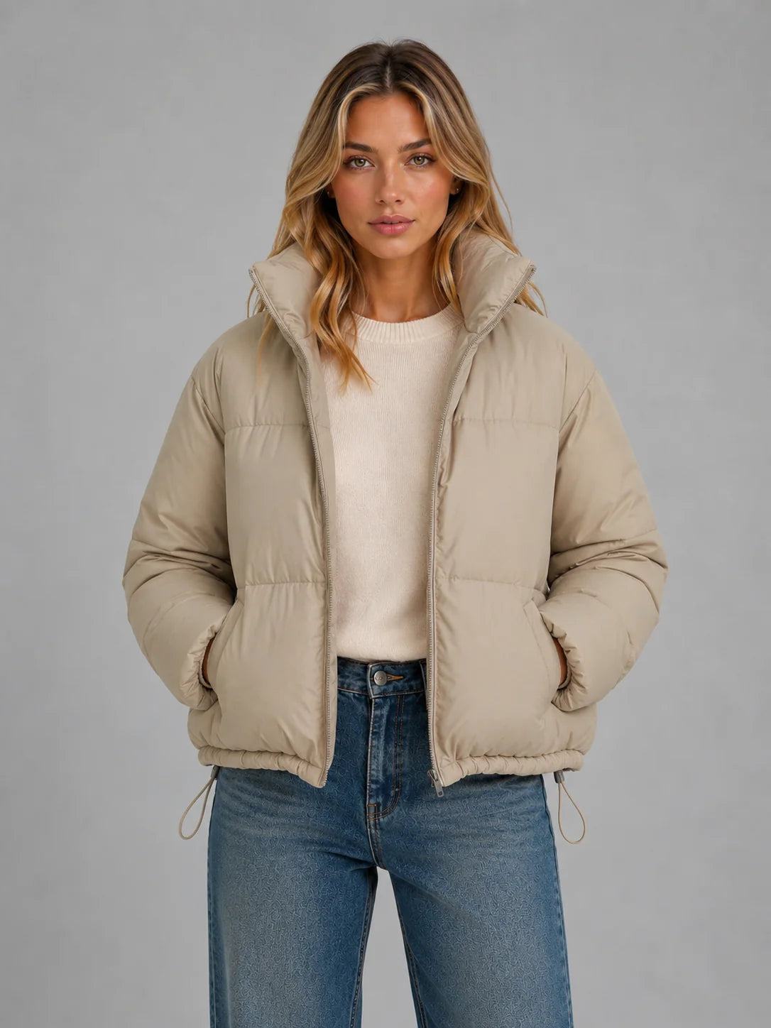 Paola | Women's Puffer Jacket Cropped High Neck Quilted Padded Insulated Warm Zip Casual Everyday Winter Outerwear Cosy Statement