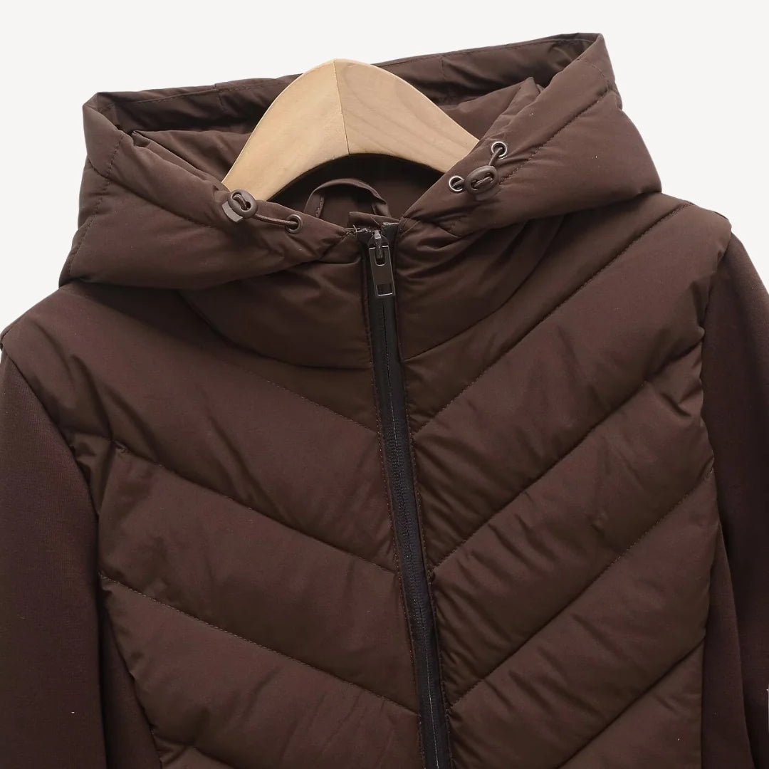 Selena | Women's Jacket Chevron Quilted Hooded Padded Insulated Warm Lightweight Casual Everyday Winter Outerwear Cosy Statement