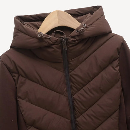 Selena | Women's Jacket Chevron Quilted Hooded Padded Insulated Warm Lightweight Casual Everyday Winter Outerwear Cosy Statement
