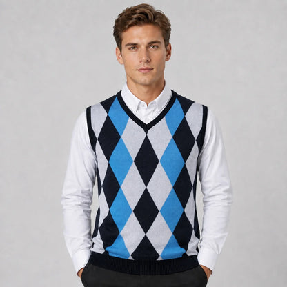 Luka | Men's Vest Sweater Argyle Knitted V-Neck Sleeveless Soft Warm Layering Smart Casual Everyday Autumn Winter Knitwear