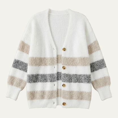 Marilyn | Women's Cardigan Colour-Block Button Front Knit Soft Cosy Warm Relaxed Layering Chic Feminine Casual Everyday Autumn