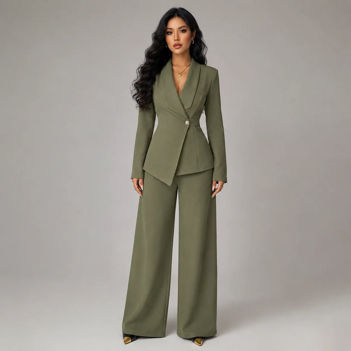 Teagan | Women's Co-ord Set Blazer Wide-Leg Trousers Two-Piece Tailored Structured Smart Occasion Office Coordinated Autumn Winter