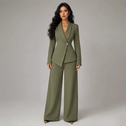 Teagan | Women's Co-ord Set Blazer Wide-Leg Trousers Two-Piece Tailored Structured Smart Occasion Office Coordinated Autumn Winter