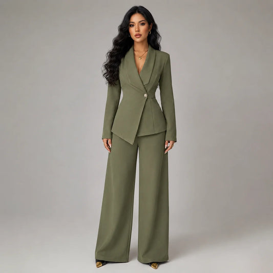Teagan | Women's Co-ord Set Blazer Wide-Leg Trousers Two-Piece Tailored Structured Smart Occasion Office Coordinated Autumn Winter