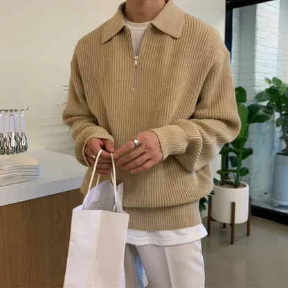 Ronan | Men's Half-Zip Sweater Ribbed Knit Textured Soft Warm Relaxed Smart Casual Everyday Layering Autumn Winter Knitwear Cosy