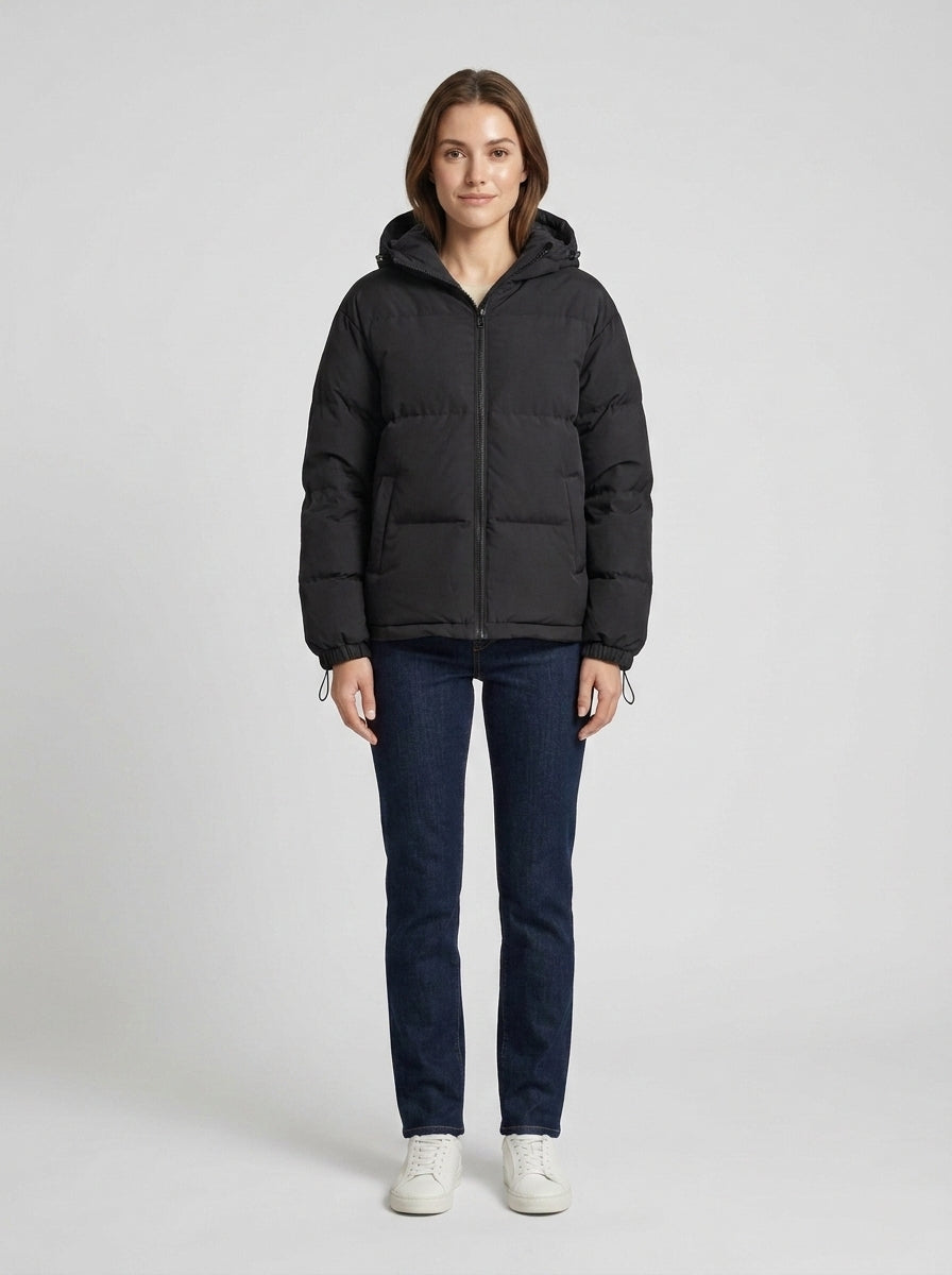Rosie | Women's Puffer Jacket Hooded Modern Relaxed Warm Zip Padded Insulated Cosy Casual Everyday Winter Outerwear - Front [Lystr 6a7e2d969d1b0a17cf148b75:front]