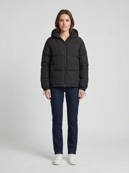 Rosie | Women's Puffer Jacket Hooded Modern Relaxed Warm Zip Padded Insulated Cosy Casual Everyday Winter Outerwear - Front [Lystr 6a7e2d969d1b0a17cf148b75:front]