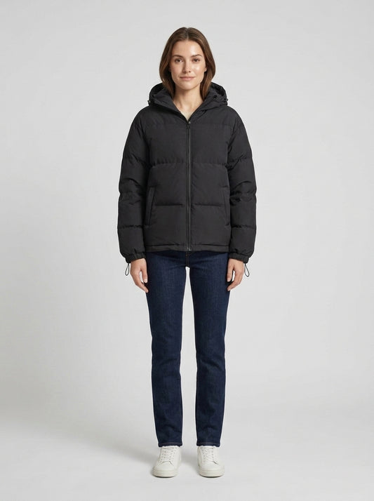 Rosie | Women's Puffer Jacket Hooded Modern Relaxed Warm Zip Padded Insulated Cosy Casual Everyday Winter Outerwear - Front [Lystr 6a7e2d969d1b0a17cf148b75:front]