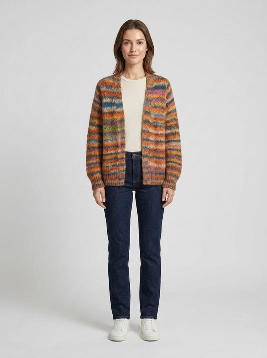 Sophie | Women's Cardigan Open-Front Multicolor Ribbed Cuff Knit Long-Sleeve Soft Relaxed Layering Casual Everyday - Front [Lystr 6a7ece61399bf9f70198b920:front]