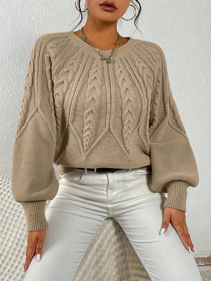 Kimberly | Women's Sweater Cable-Knit Lantern Sleeve Chunky Textured Soft Cosy Warm Layering Chic Feminine Casual Everyday Autumn