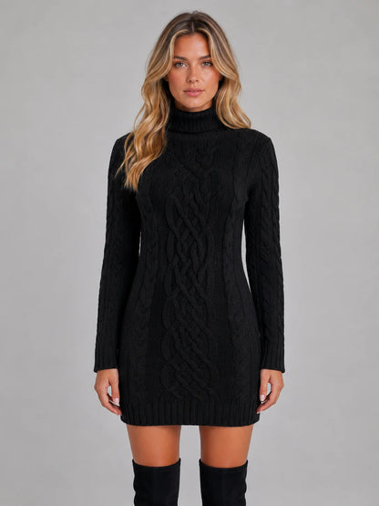 Raelyn | Women's Jumper Dress Cable-Knit Roll Neck Long-Sleeve Soft Cosy Warm Feminine Chic Occasion Everyday Autumn Winter