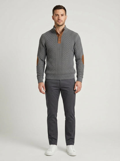 Wilder | Men's Sweater Cable-Knit Vintage Heritage Ribbed Textured Warm Soft Cosy Smart Casual Everyday Layering Autumn Winter - Front [Lystr 6a7ec6d4399bf9f70198b8f9:front]