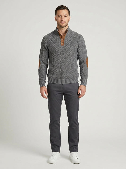 Wilder | Men's Sweater Cable-Knit Vintage Heritage Ribbed Textured Warm Soft Cosy Smart Casual Everyday Layering Autumn Winter - Front [Lystr 6a7ec6d4399bf9f70198b8f9:front]