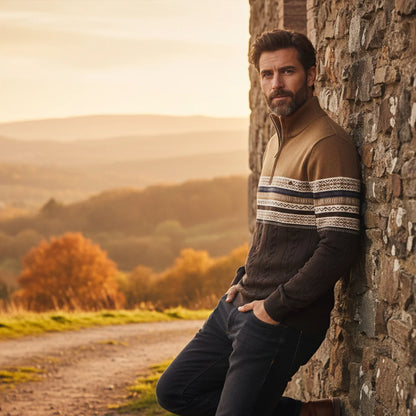 Apollo | Men's Sweater Quarter-Zip Cotton Fair Isle Knit Patterned Soft Warm Cosy Smart Casual Everyday Layering Autumn Winter