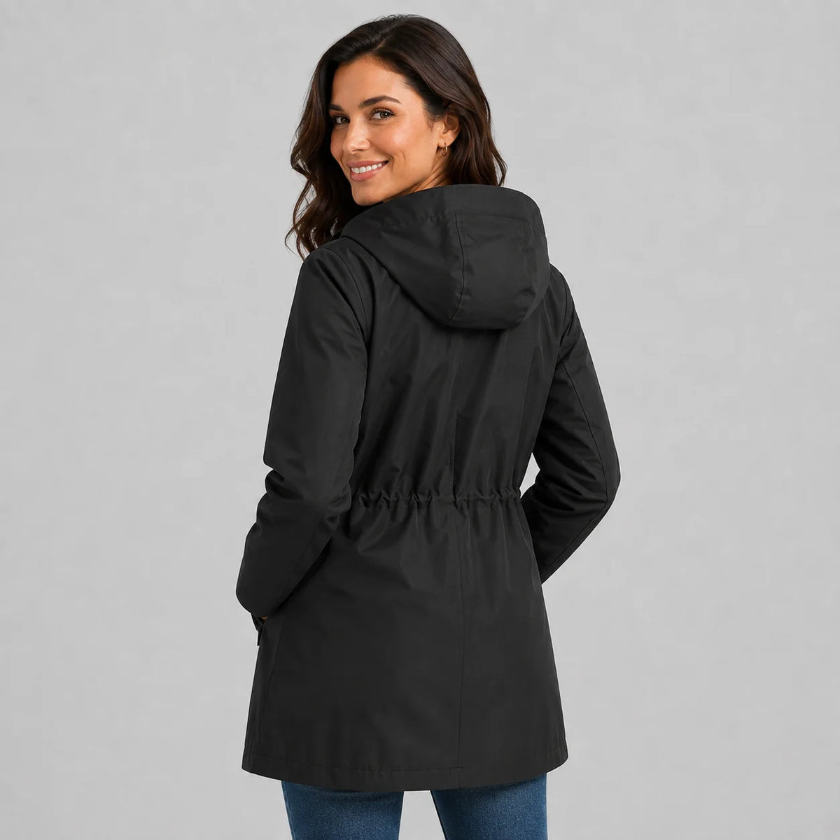 Treasure | Women's Rain Coat Hooded Check-Lined Waterproof Windproof Longline Warm Functional Casual Everyday Outdoor Autumn Winter