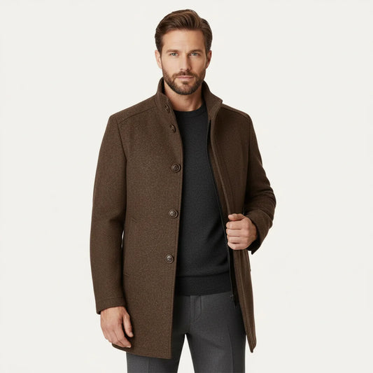 Abram | Men's Wool Coat Overcoat Classic Tailored Structured Longline Warm Premium Smart Formal Business Everyday Autumn Winter