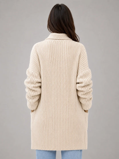 Raquel | Women's Cardigan Open-Front Pockets Soft Knit Longline Relaxed Cosy Warm Layering Chic Feminine Casual Everyday Autumn