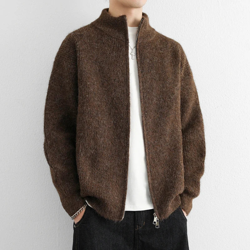 Alberto | Men's Cardigan Knit Zip-Front Stand Collar Soft Warm Refined Layering Smart Casual Everyday Autumn Winter Knitwear