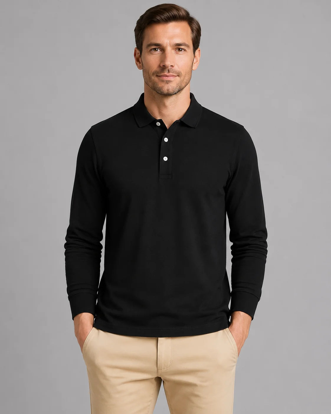 Brent | Men's Polo Shirt Long-Sleeve Jersey Smart Casual Soft Cotton Refined Everyday Layering Autumn Winter Versatile Clean