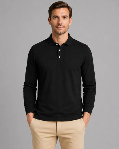 Brent | Men's Polo Shirt Long-Sleeve Jersey Smart Casual Soft Cotton Refined Everyday Layering Autumn Winter Versatile Clean