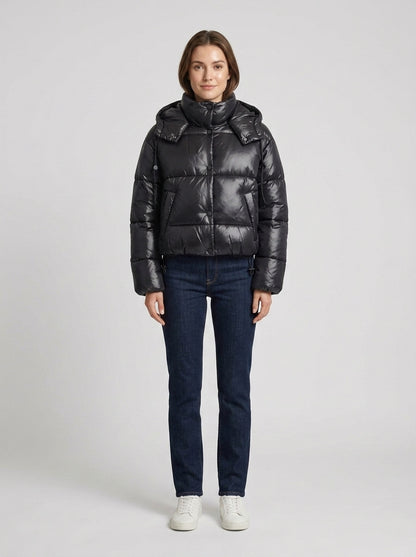 Amelia | Women's Cropped Puffer Jacket High Collar Quilted Padded Insulated Warm Zip Casual Everyday Winter Outerwear - Front [Lystr 6a7ecae9d06a72dd9f9ffd25:front]