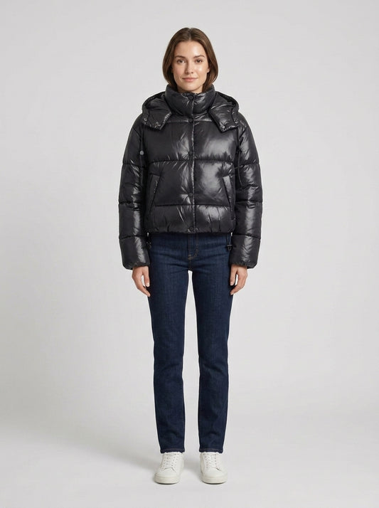 Amelia | Women's Cropped Puffer Jacket High Collar Quilted Padded Insulated Warm Zip Casual Everyday Winter Outerwear - Front [Lystr 6a7ecae9d06a72dd9f9ffd25:front]