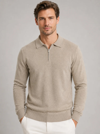 Braylen | Men's Polo Sweater Quarter-Zip Fine Knit Long-Sleeve Soft Warm Refined Smart Casual Everyday Layering Autumn Winter