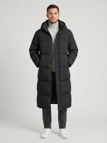 Tristan | Men's Puffer Coat Long Padded Hooded Windproof Insulated Warm Quilted Casual Everyday Cold-Weather Outerwear Winter - Front [Lystr 6a84a4c39d108d2a5558f0f0:front]