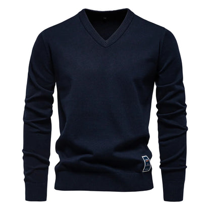 Aarav | Men's Sweater V-Neck Cotton-Blend Slim Fit Soft Breathable Knit Timeless Smart Casual Everyday Layering Autumn Winter