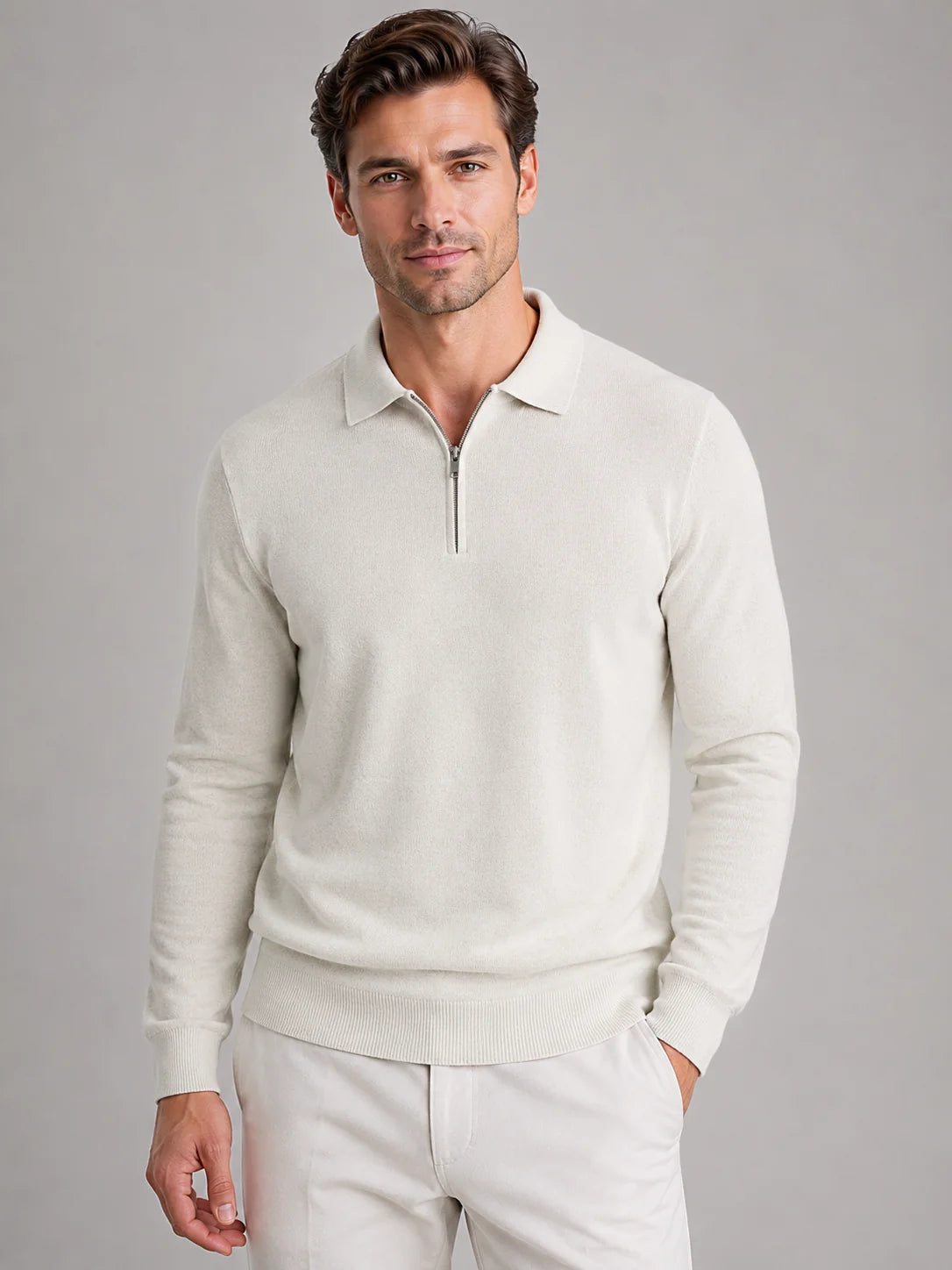 Braylen | Men's Polo Sweater Quarter-Zip Fine Knit Long-Sleeve Soft Warm Refined Smart Casual Everyday Layering Autumn Winter