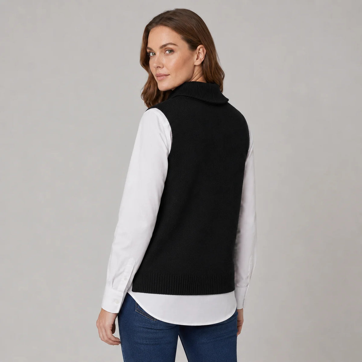 Sutton | Women's Vest Sweater Roll Neck Sleeveless Knit Soft Cosy Warm Layering Chic Feminine Casual Everyday Autumn Winter Knitwear