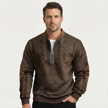 Alaric | Men's Half-Zip Sweater Patterned Elbow Patches Textured Knit Warm Soft Smart Casual Everyday Layering Autumn Winter