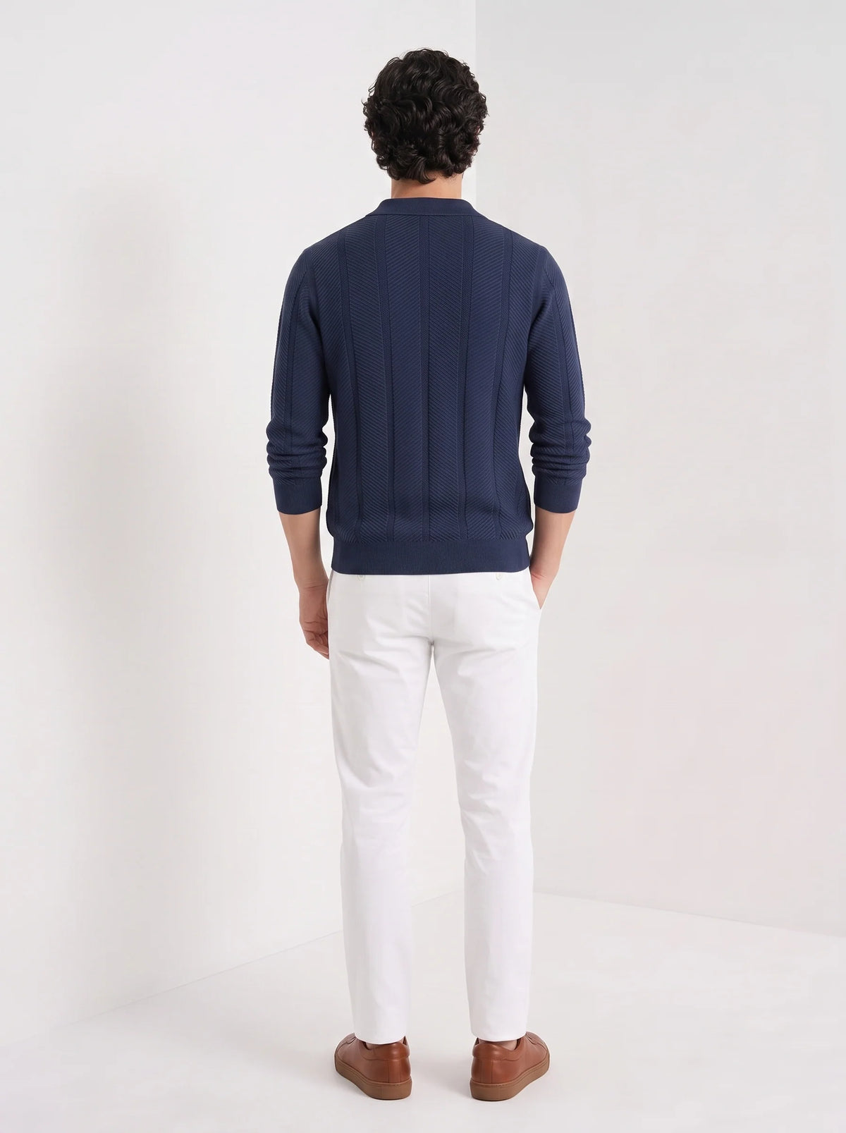 Augustus | Men's Polo Sweater Textured Cotton Long-Sleeve Knit Collared Soft Warm Refined Smart Casual Everyday Layering Autumn