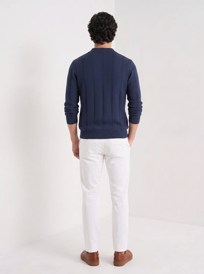 Augustus | Men's Polo Sweater Textured Cotton Long-Sleeve Knit Collared Soft Warm Refined Smart Casual Everyday Layering Autumn