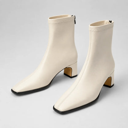 Wanda | Women's Ankle Boots Square Toe Block Heel Structured Sleek Modern Chic Casual Everyday Autumn Winter Footwear Statement